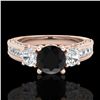 Image 2 : 2.07 ctw Fancy Black Diamond Art Deco 3 Stone Ring 18k Rose Gold - REF-200G2W