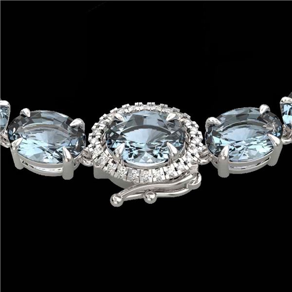 45.25 ctw Sky Blue Topaz & Diamond Micro Necklace 14k White Gold - REF-263H6R