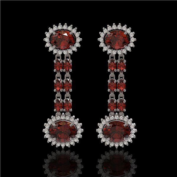 8.87 ctw Garnet & Diamond Earrings 14K White Gold - REF-144F2M