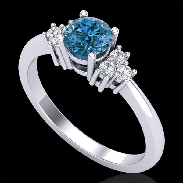 0.75 ctw Fancy Intense Blue Diamond Engagment Ring 18k White Gold - REF-89F3M