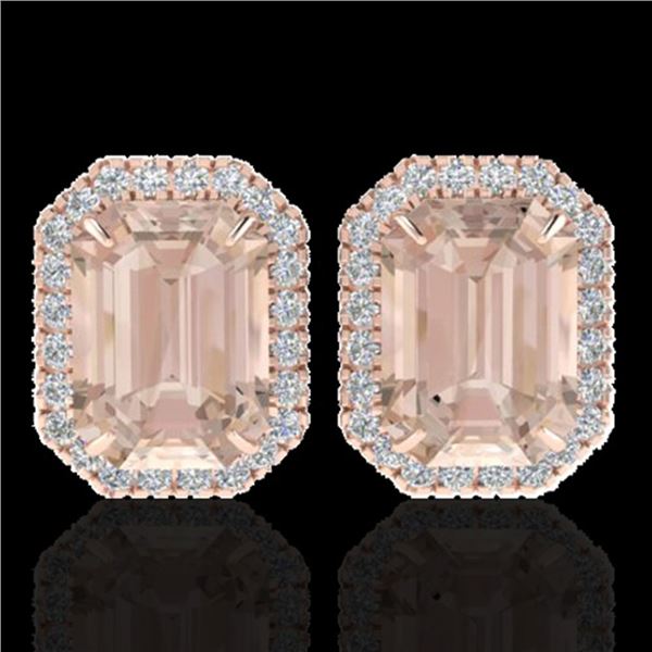 8.40 ctw Morganite & Micro Pave VS/SI Diamond Earrings 14k Rose Gold - REF-202H8R