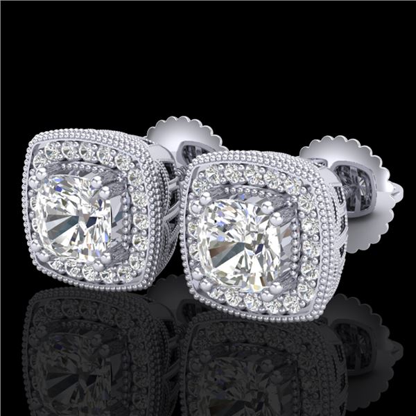 1.25 ctw Cushion VS/SI Diamond Art Deco Stud Earrings 18k White Gold - REF-178H2R