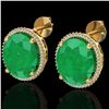 Image 1 : 25 ctw Emerald & Micro Pave VS/SI Diamond Earrings 18k Yellow Gold - REF-254M5G