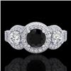 Image 2 : 2.16 ctw Fancy Black Diamond Art Deco 3 Stone Ring 18k White Gold - REF-254Y5X
