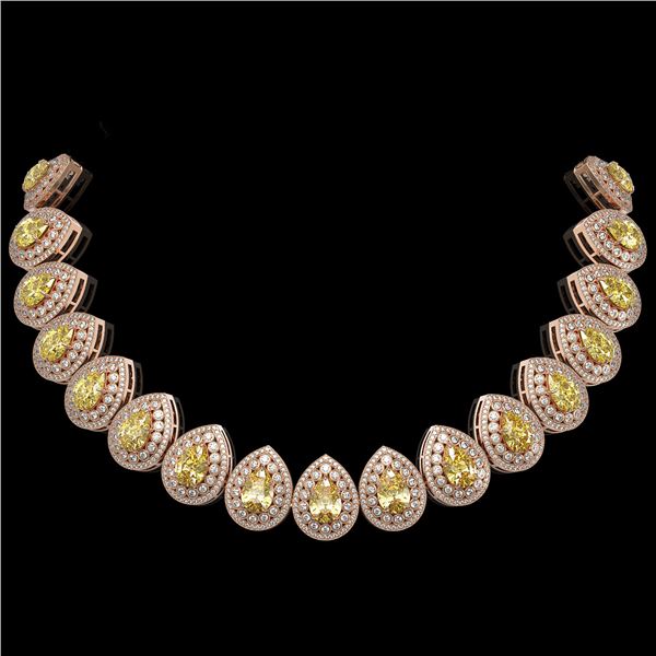 103.62 ctw Canary Citrine & Diamond Victorian Necklace 14K Rose Gold - REF-3002N4F