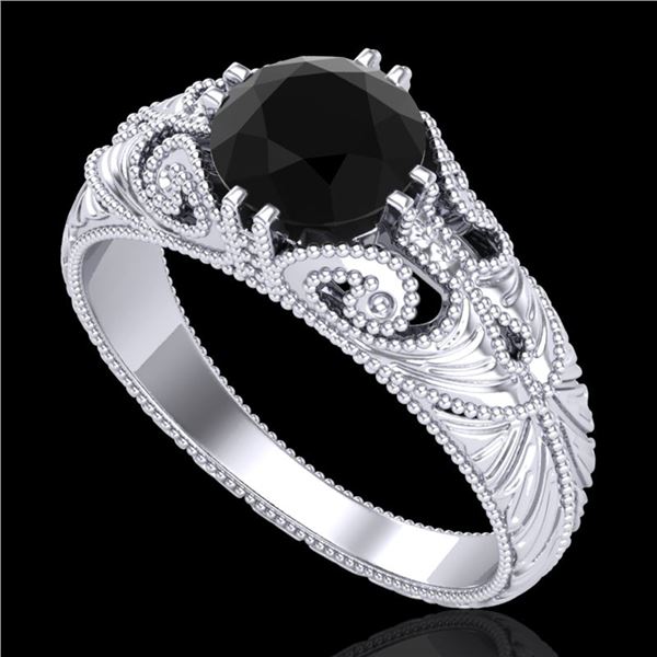 1 ctw Fancy Black Diamond Engagment Art Deco Ring 18k White Gold - REF-90R9K