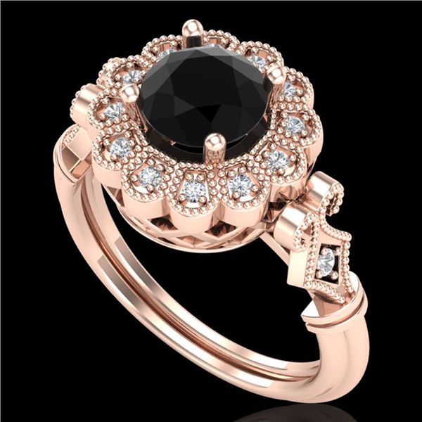 1.2 ctw Fancy Black Diamond Engagment Art Deco Ring 18k Rose Gold - REF-107W3H