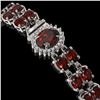 Image 3 : 16.47 ctw Garnet & Diamond Bracelet 14K White Gold - REF-254W5H