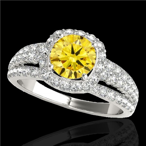 2 ctw Certified SI/I Fancy Intense Yellow Diamond Halo Ring 10k White Gold - REF-204A5N