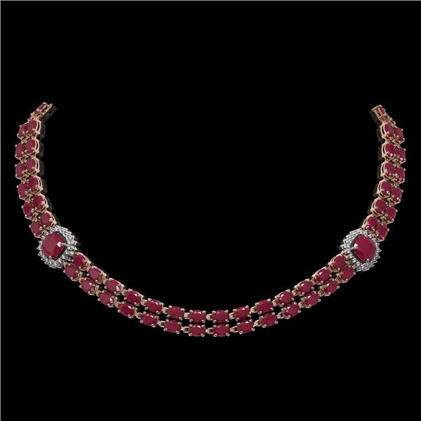 43.97 ctw Ruby & Diamond Necklace 14K Rose Gold - REF-527F3M
