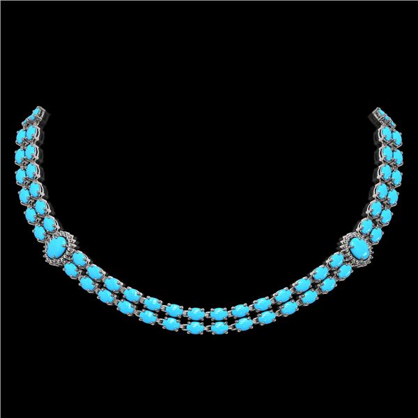 29.16 ctw Turquoise & Diamond Necklace 14K White Gold - REF-454A5N