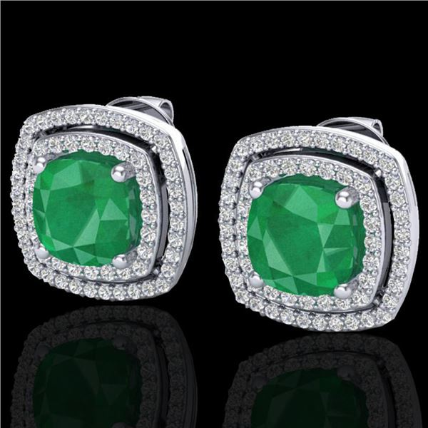 4.95 ctw Emerald & Micro Pave VS/SI Diamond Earrings 18k White Gold - REF-116K4Y