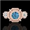 Image 2 : 1.01 ctw Fancy Intense Blue Diamond Art Deco Ring 18k Rose Gold - REF-165H5R