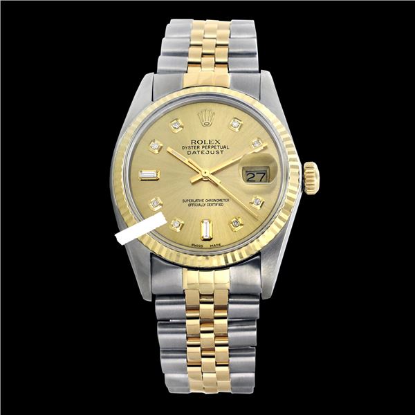 Rolex Men's Two Tone 14K Gold/SS, QuickSet, Diamond Dial with Fluted Bezel