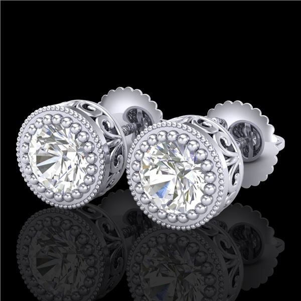 1.09 ctw VS/SI Diamond Solitaire Art Deco Stud Earrings 18k White Gold - REF-202X8A