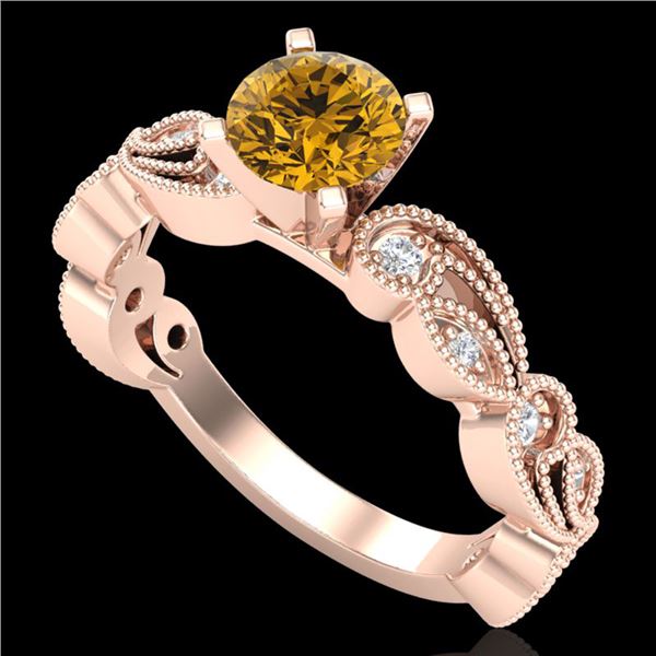 1.01 ctw Intense Fancy Yellow Diamond Art Deco Ring 18k Rose Gold - REF-143F6M