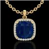 Image 2 : 6 ctw Sapphire & Micro Pave VS/SI Diamond Necklace 18k Yellow Gold - REF-85Y5X
