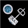 Image 3 : 1.09 ctw Fancy Intense Blue Diamond Art Deco Earrings 18k White Gold - REF-143M6G