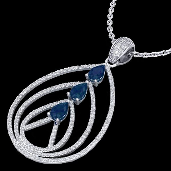 2 ctw Sapphire & Micro Pave VS/SI Diamond Necklace 18k White Gold - REF-163K6Y