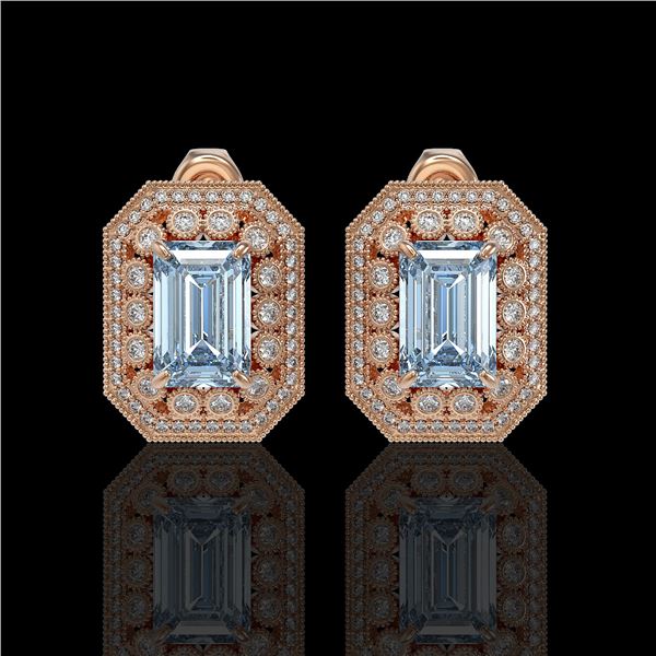 10.91 ctw Aquamarine & Diamond Victorian Earrings 14K Rose Gold - REF-327Y3X