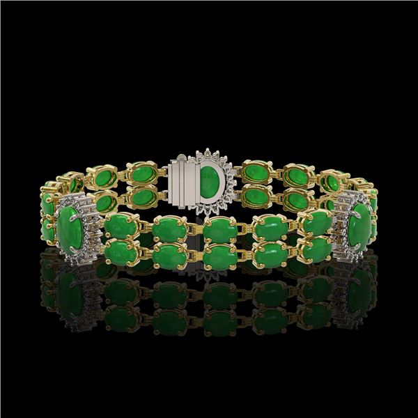 14.05 ctw Jade & Diamond Bracelet 14K Yellow Gold - REF-254G5W