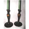 Image 1 : Tole Candlesticks Wooden Hand Painted C.1900 #1682545