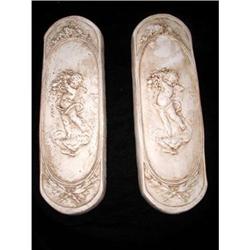 Pair French Plaques Concrete Cherub C.1900 #1696756