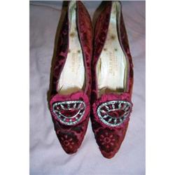 Antique Early Victorian Red Velvet Shoes #1696906