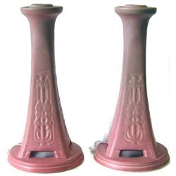 Pair '20 Rookwood Red Glaze Candlesticks  #1696963