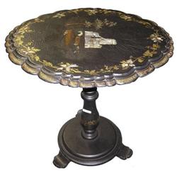 Antique Asian Black Lacquered Tilt-Top Table #1696977