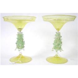 PAIR Golden Venetian Glass Compotes  #1696996