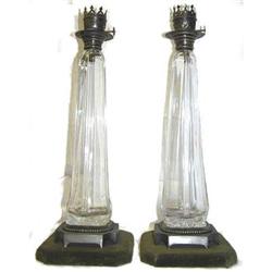 Pair English JHM Silver & Glass Oil Lamps #1697020