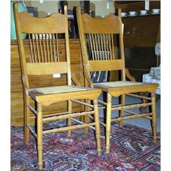 Pair Arts & Crafts Oak & Rattan Side Chairs #1697045