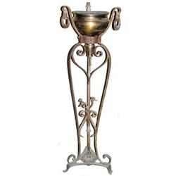 Wrought Iron Plant Stand & Unique Brass Pot #1697051