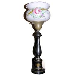 Wooden Table Lamp w Floral Painted Globe #1697068