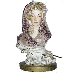 Antique Porcelain Female Bust Table Lamp #1697069