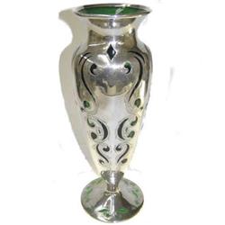 Art Nouveau Glass Vase w Silver Overlay #1697076