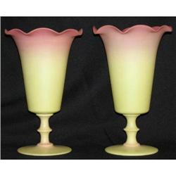 Pair Burmese Glass Vases Mt Washington Webb #1697079