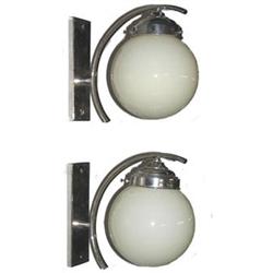 Pair Machine Age Art Deco Chrome Sconces #1697088
