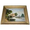 19th c French River Mill Folk Painting #1697123