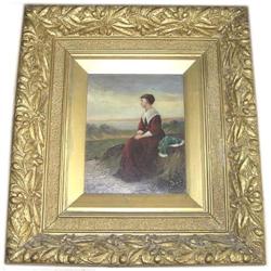 19th c Female Portrait w Ornate Frame #1697126