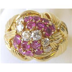 Vintage Diamonds & Rubies 18K Gold Ring #1697187