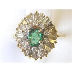 Vintage Emerald & Diamonds 14K Gold Ring #1697192