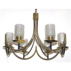 Mid-Century Modern Brass & Glass Chandelier #1697239