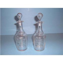 19th c pair of acid etched bottles, hand blown #1697364