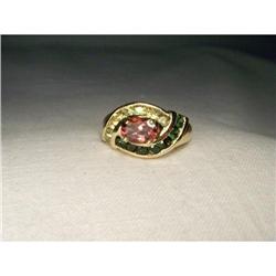 Rare Estate 14K YG Gold Peridot Tourmaline Ring#1697454