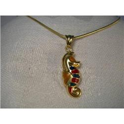 Estate 14K YG Gold Enamel Seahorse Pendant #1697463