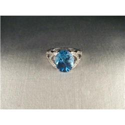 14K WG Huge Blue Topaz Diamond Filigree Ring #1697467