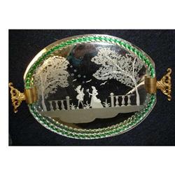 Dresser Tray C. 1930's etched glas with twisted#1697489