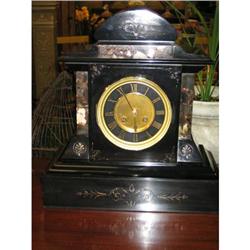 FRENCH MARBLE AND BLACK SLATE  MANTLE CLOCK #1697498